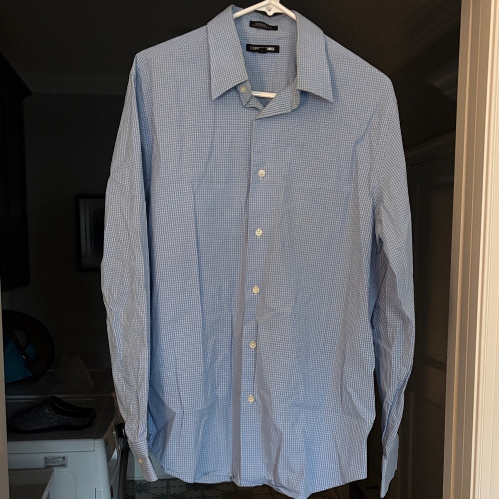 Express 1MX Men's Blue Checkered Shirt (L).